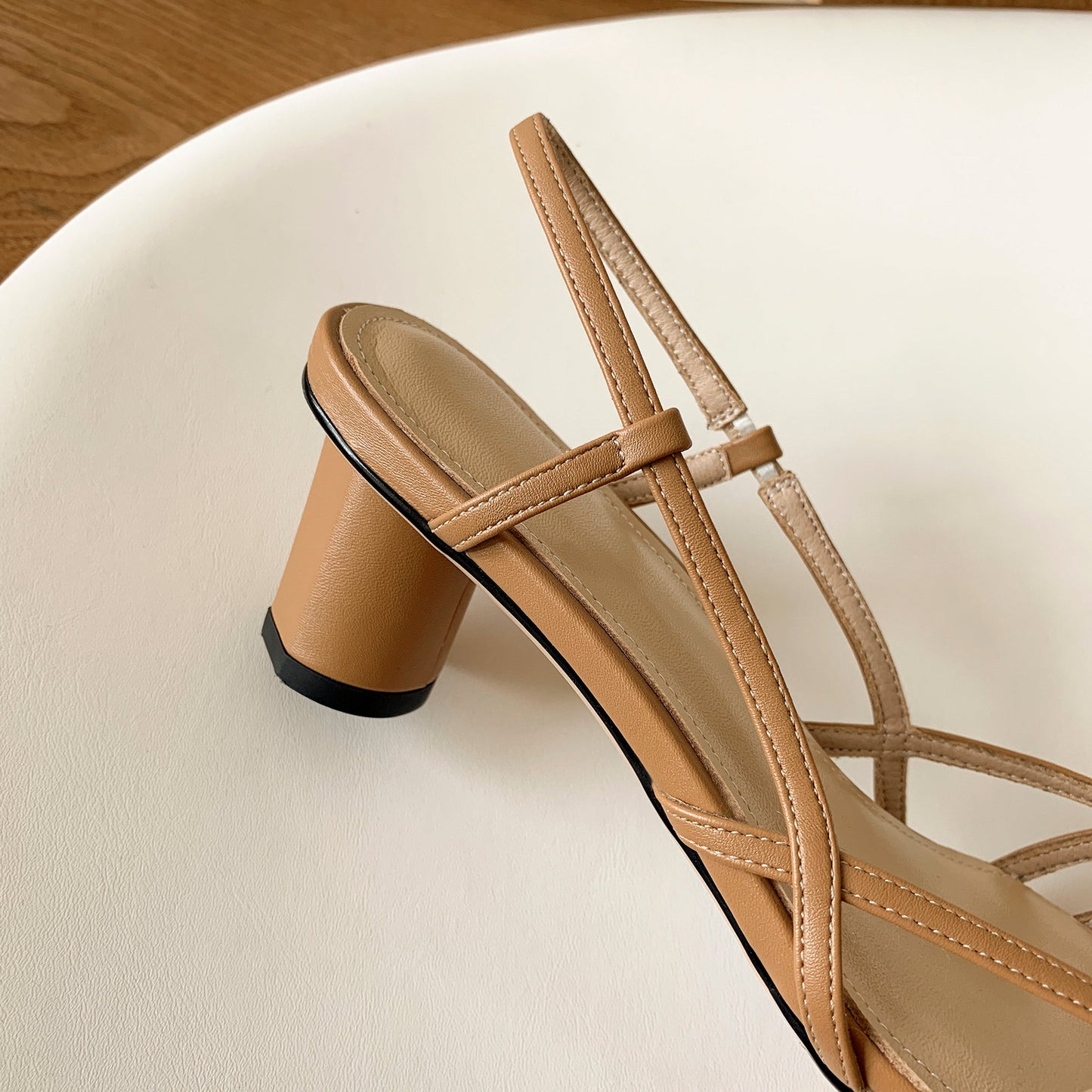 Nine Seven Genuine Leather Women's Handmade Closed Square Toe Chunky Heel Slingback Slip On Sandal Pumps