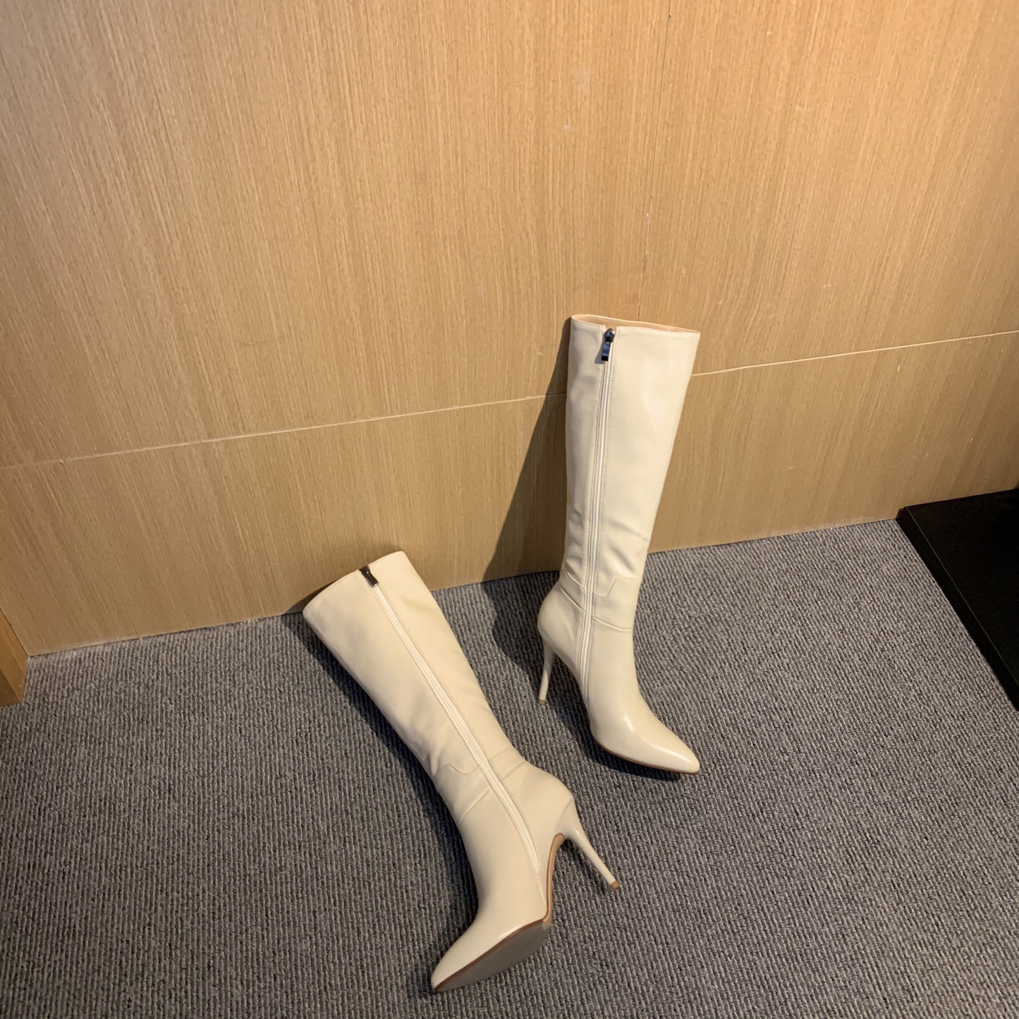 Nine Seven Genuine Leather Women's Pointed Toe Side Zip Handmade Stiletto High Heel Knee High Boots