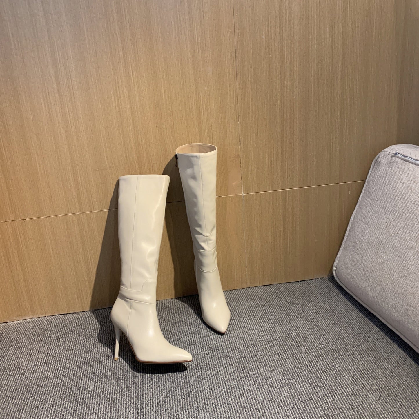 Nine Seven Genuine Leather Women's Pointed Toe Side Zip Handmade Stiletto High Heel Knee High Boots