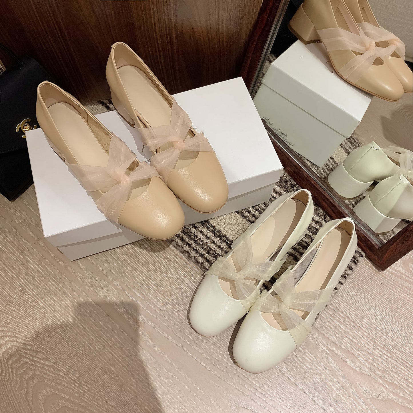 Nine Seven Genuine Leather Women's Handmade Chunky Heel Round Toe Pumps Shoes