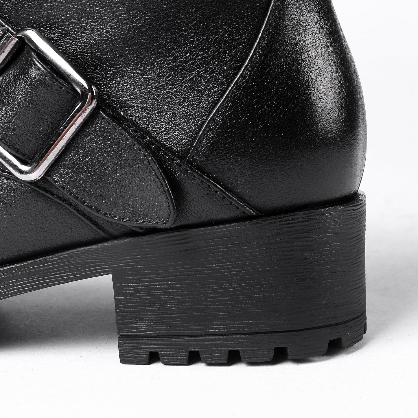 Nine Seven Women's Round Toe Genuine Leather Handmade Buckle Belt Zip Up Chic Mid Calf Boots