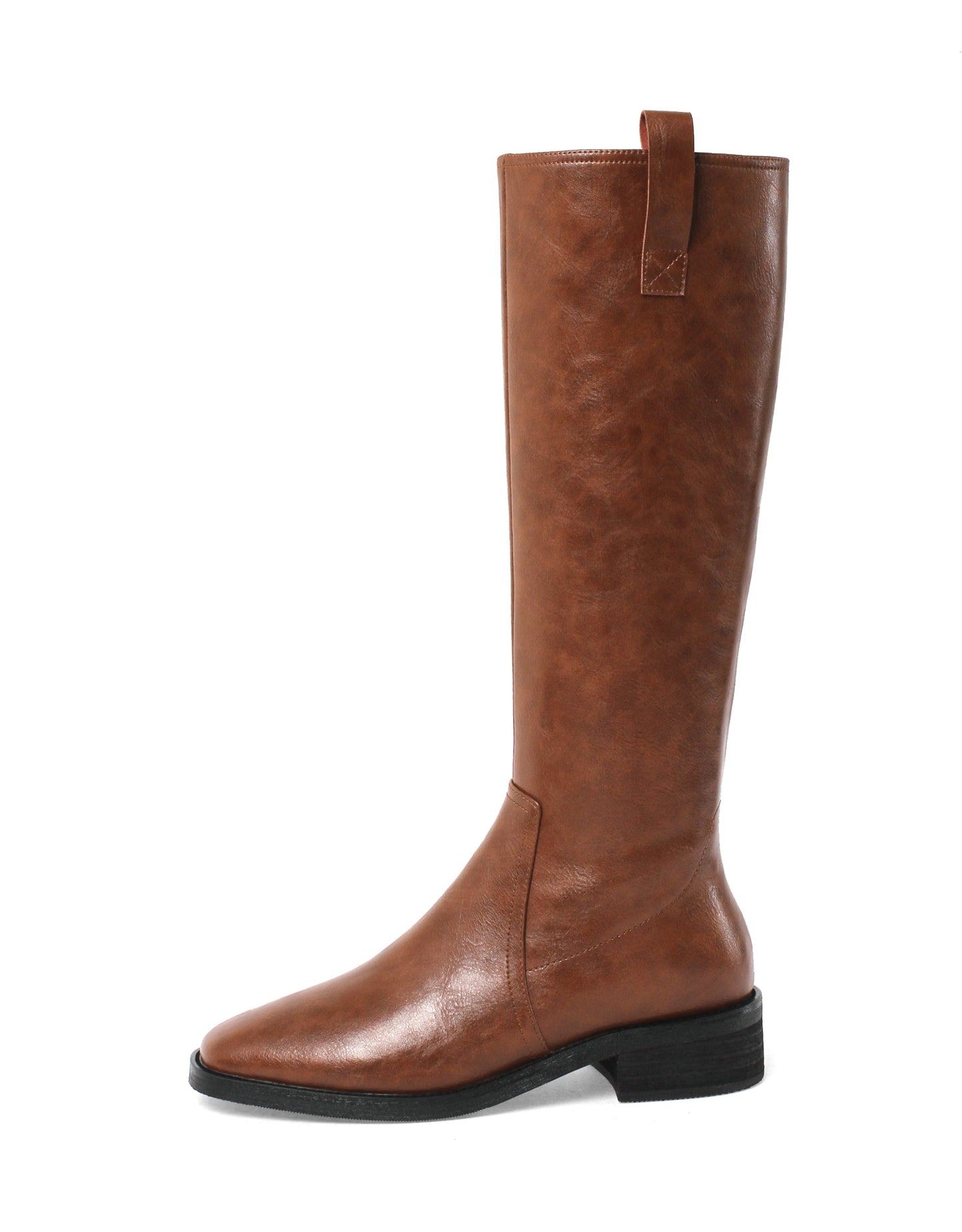 Nine Seven Women's Handmade Genuine Leather Round Toe Low Block Heel Side Zip Up Western Style Knee High Riding Boots