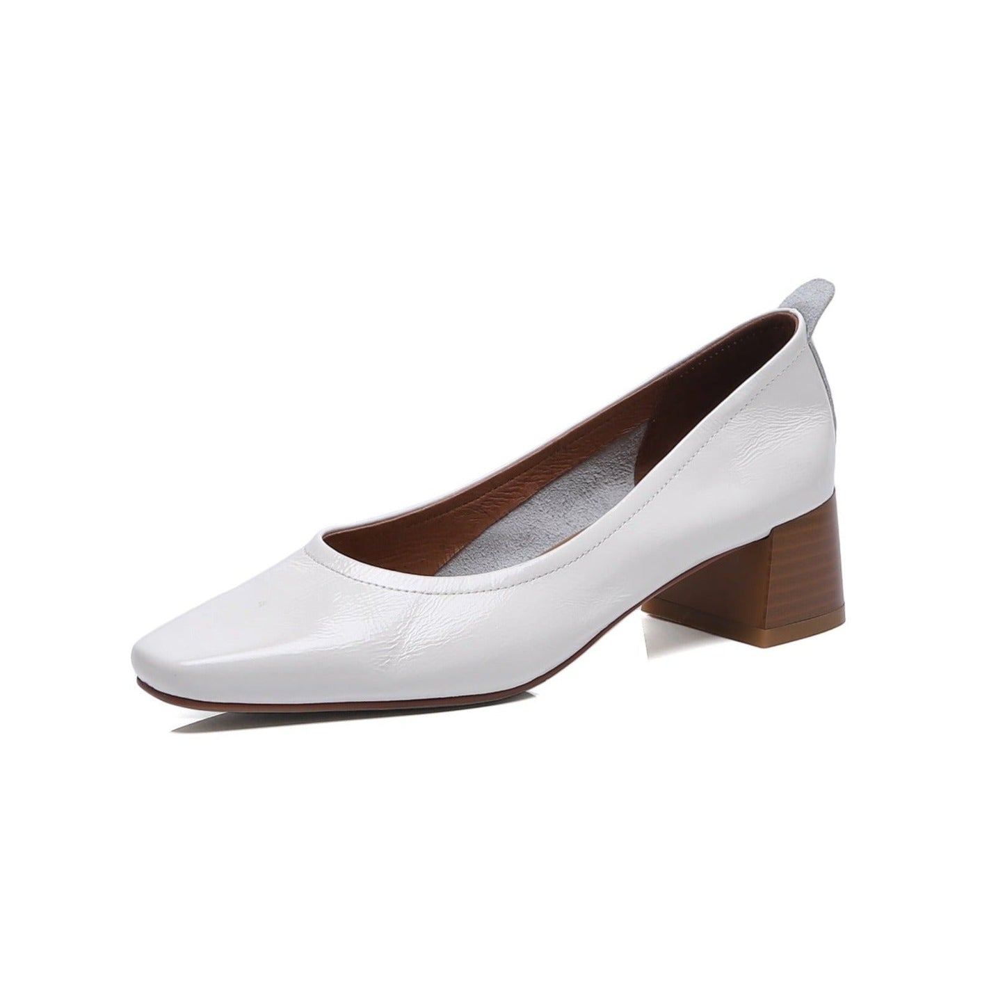 Nine Seven Women's Handmade Genuine Leather Chunky Heel Little Toe Slip On Office Pumps