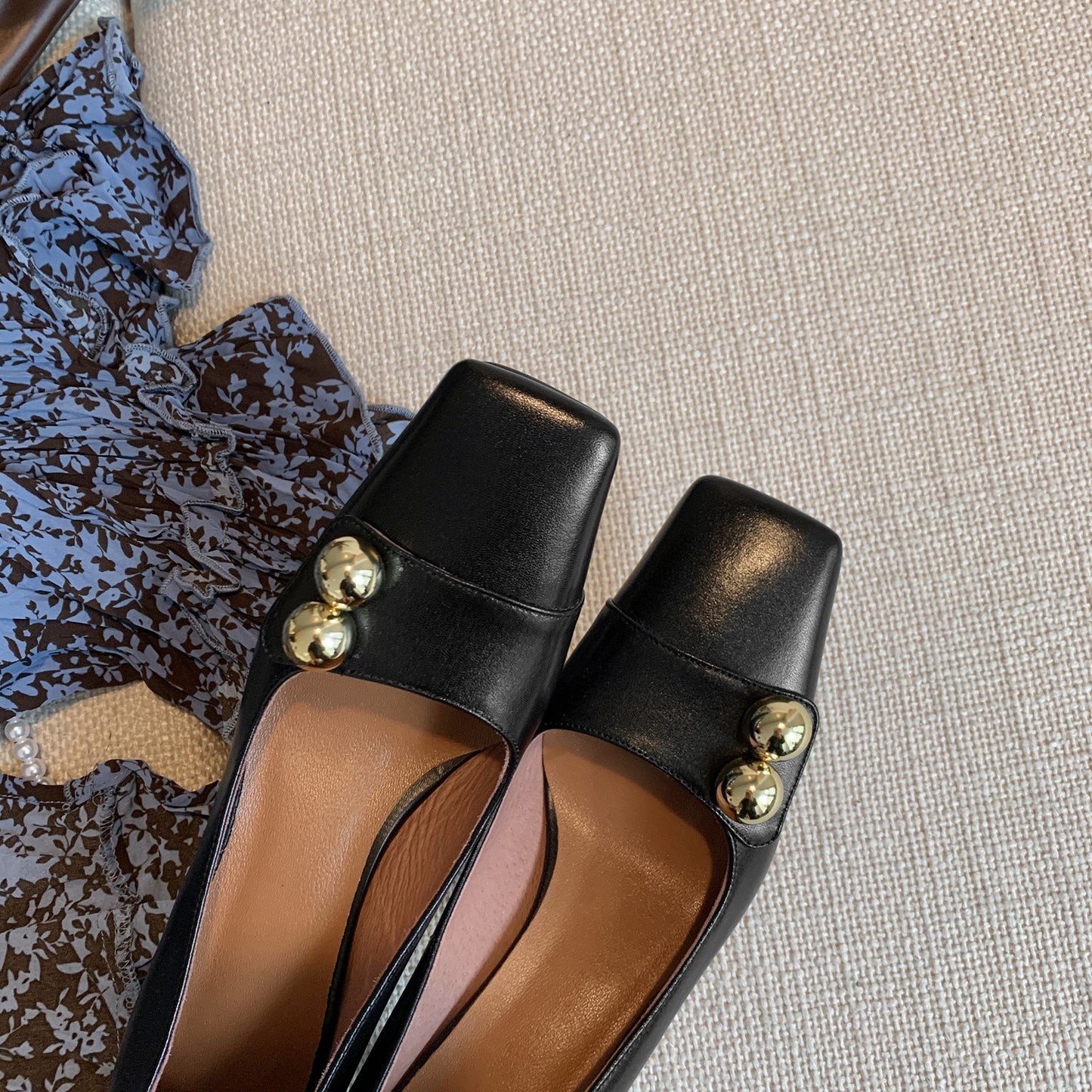 Nine Seven Women's Genuine Leather Square Toe Handmade Mid Brick Heels Slip On Fashion Pumps Shoes