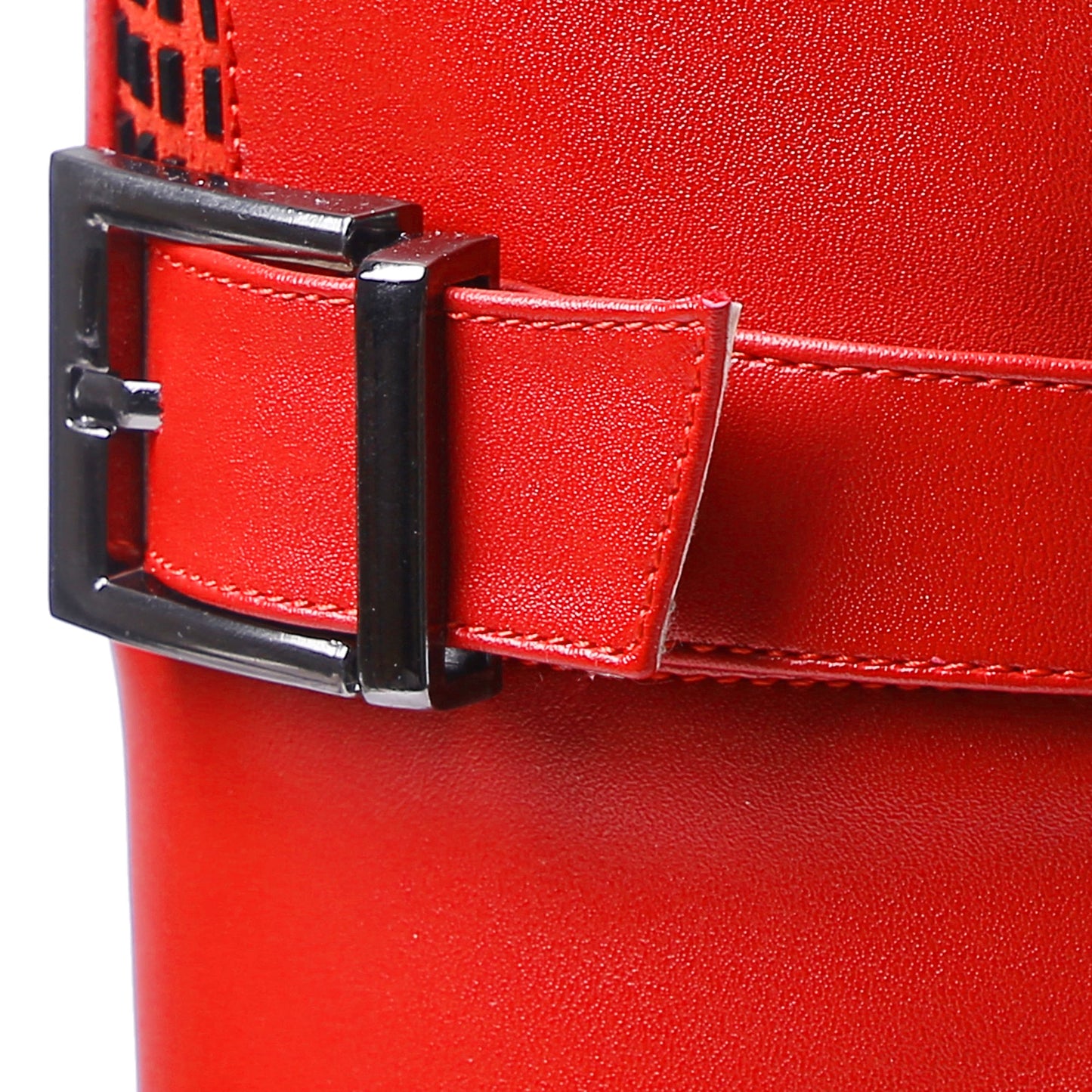 Nine Seven Genuine Leather Women's Handmade Round Toe Side Zip Up High Chunky Heel Over the Knee Boots with Cool Buckle