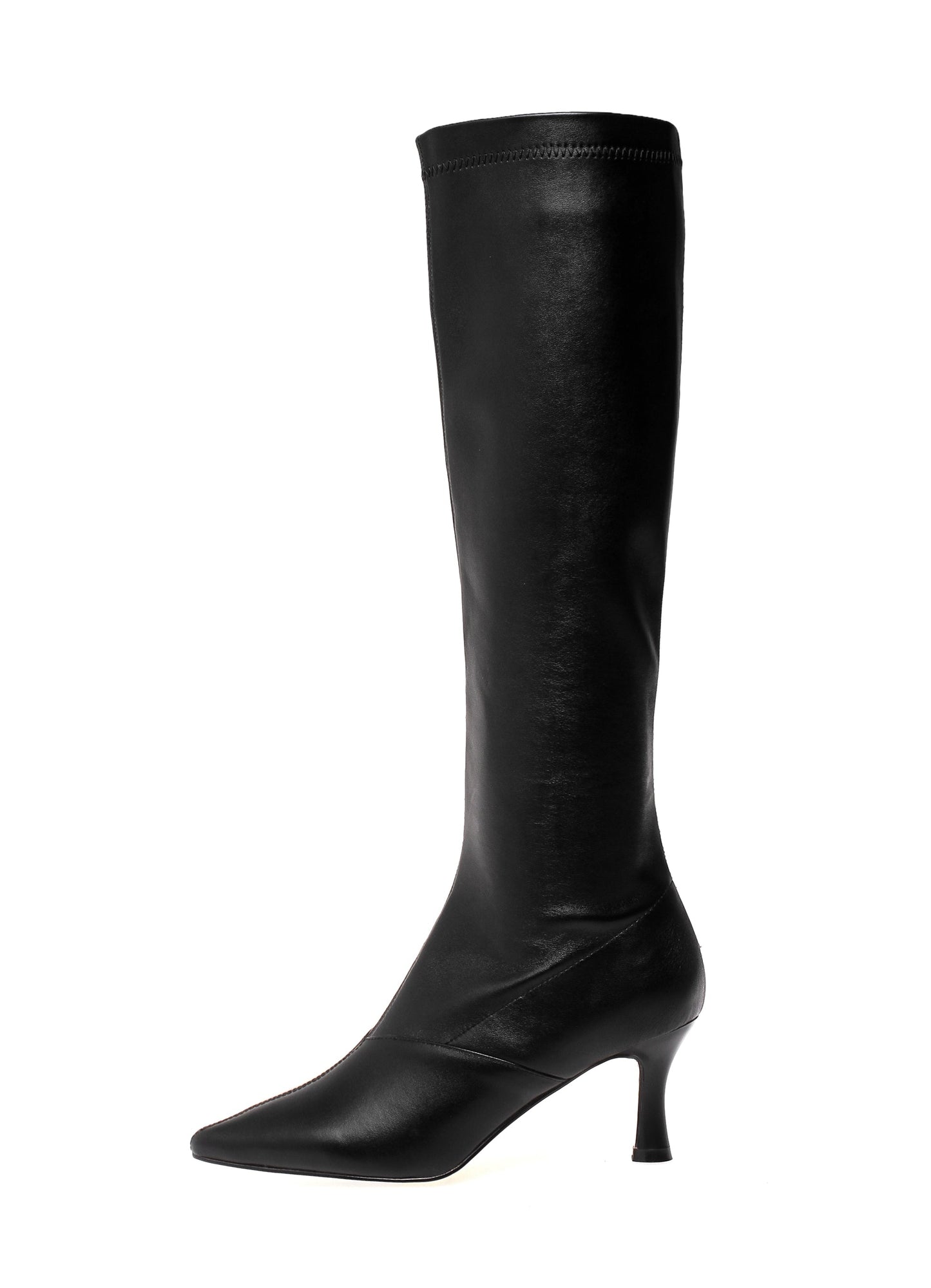 Nine Seven Women's Handmade Genuine Leather with Elastic Fabric Pointed Toe Side Zip Mid Heel Stylish Knee High Boots