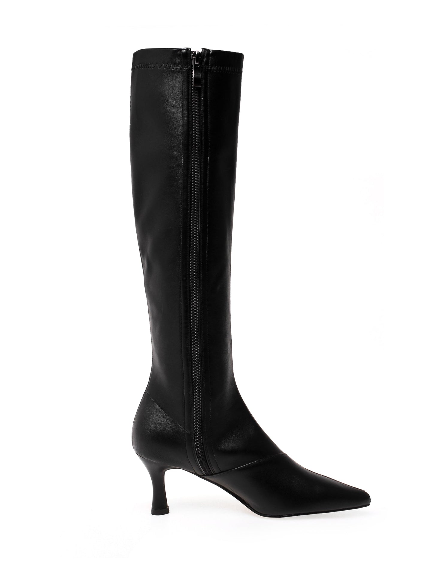 Nine Seven Women's Handmade Genuine Leather with Elastic Fabric Pointed Toe Side Zip Mid Heel Stylish Knee High Boots