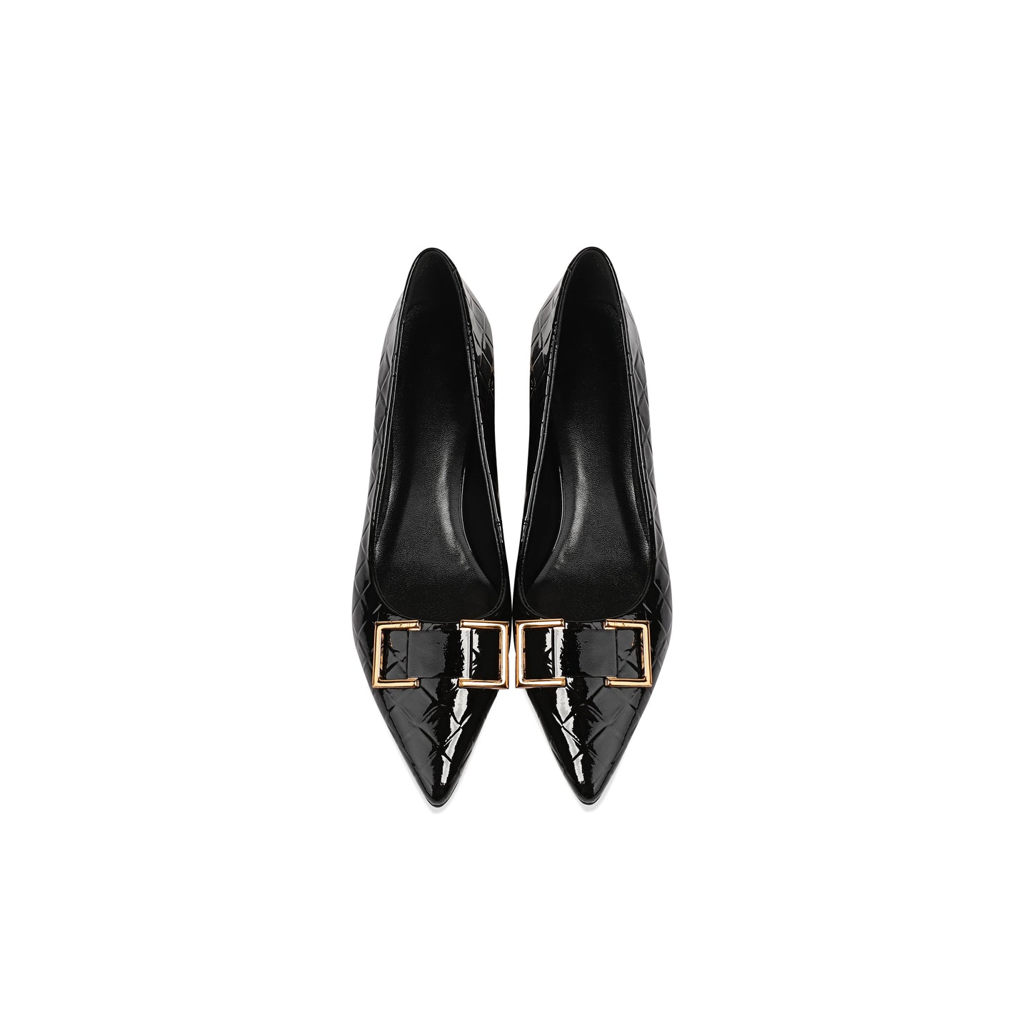 Nine Seven Women's Patent Leather Pointed Toe Handmade Low Chunky Heel Fashion Loafer Shoes with Buckle