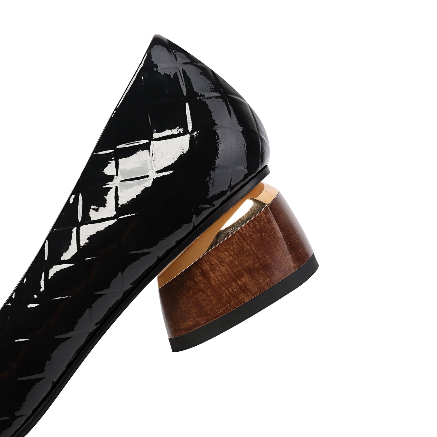 Nine Seven Women's Patent Leather Pointed Toe Handmade Low Chunky Heel Fashion Loafer Shoes with Buckle