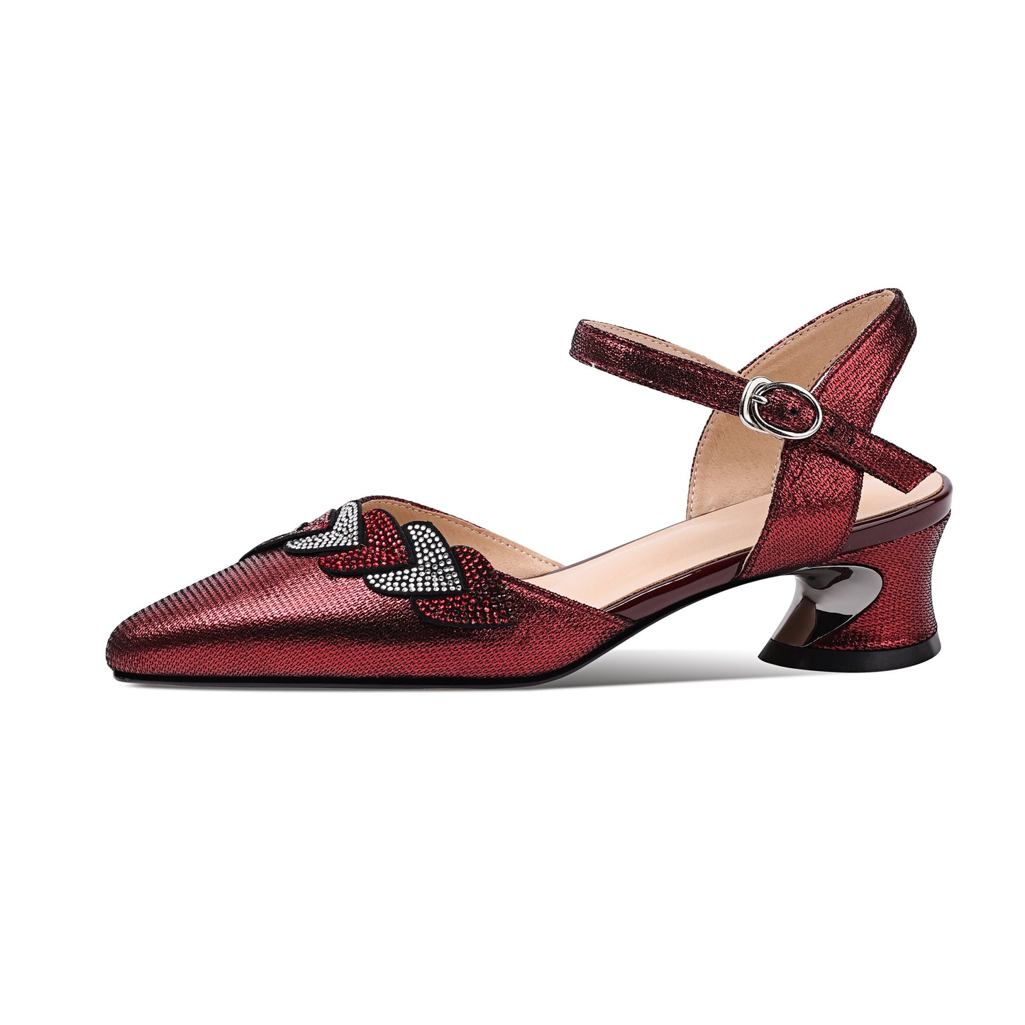 Nine Seven Women's Genuine Leather Handmade Pointed Toe Low Chunky Heel Casual Sandals