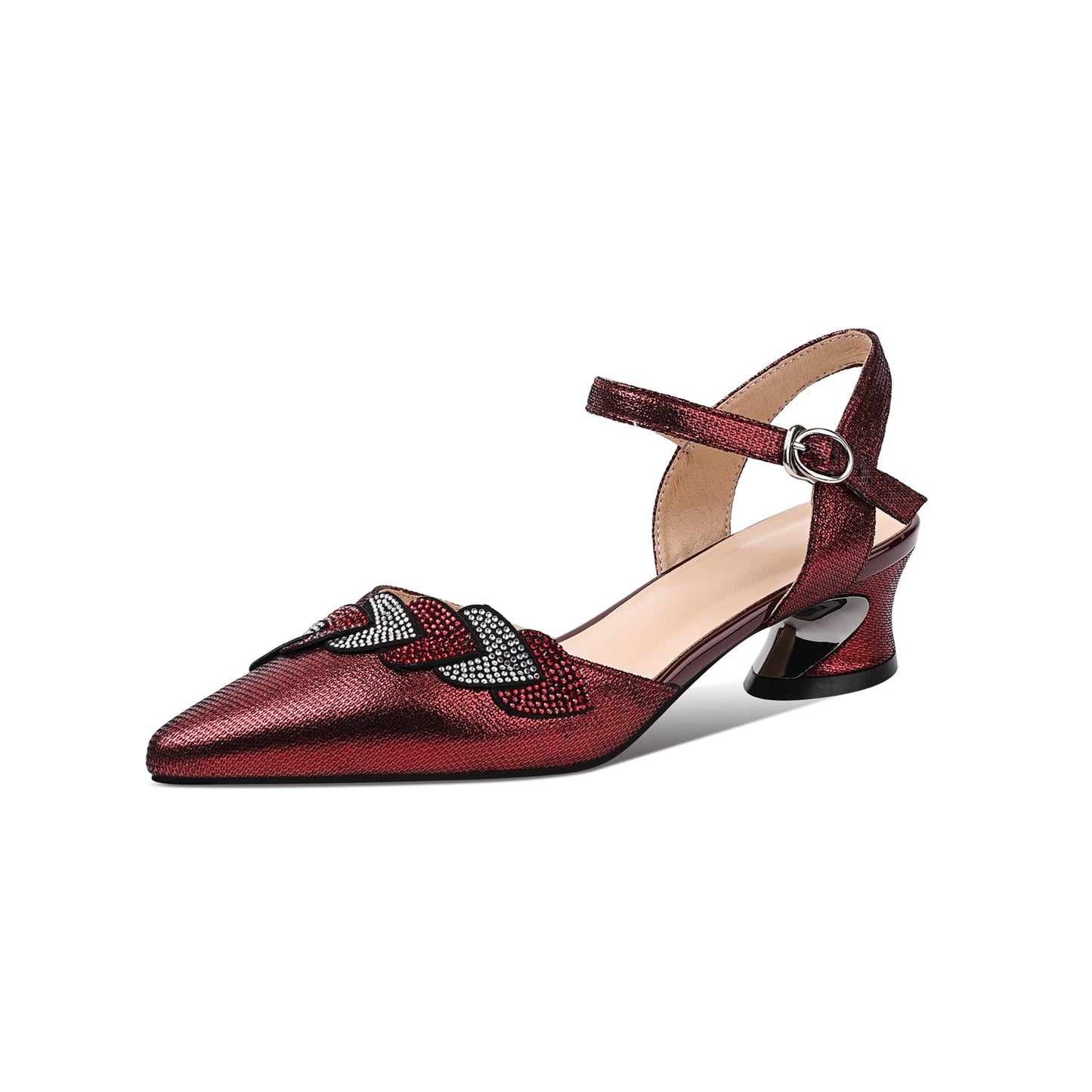 Nine Seven Women's Genuine Leather Handmade Pointed Toe Low Chunky Heel Casual Sandals