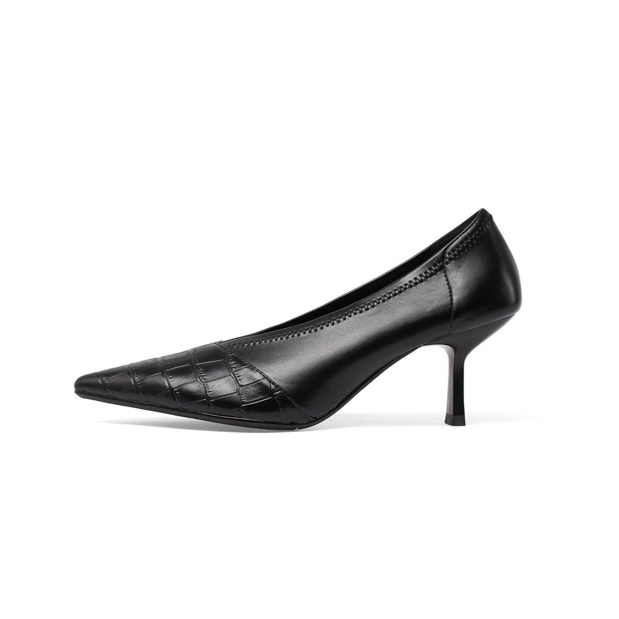 Nine Seven Genuine Leather Women's Handmade Clear Pointed Toe Mid Stiletto Heel Stylish Slip On Loafer Pump Shoes