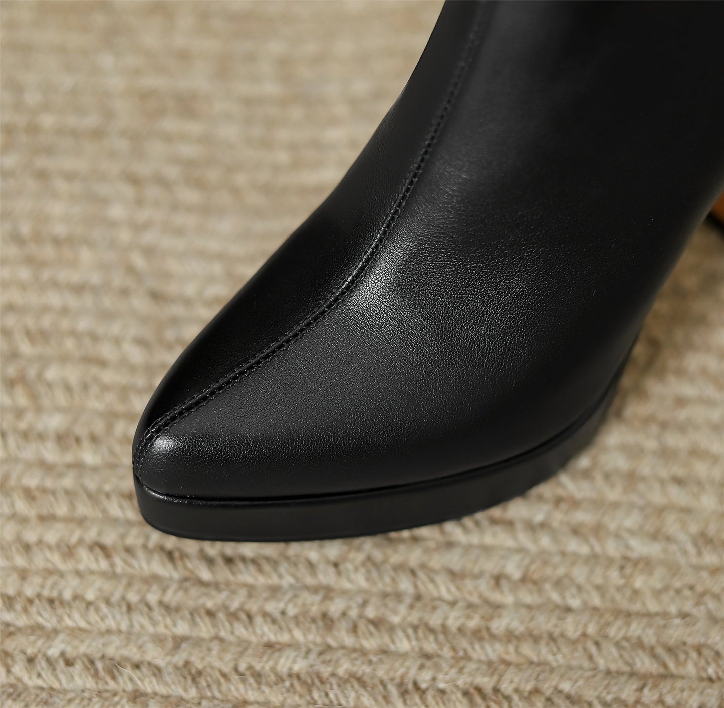 Nine Seven Women's Pointed Toe Genuine Leather Handmade Back Zipper High Spool Heels Ankle Boots with Platform