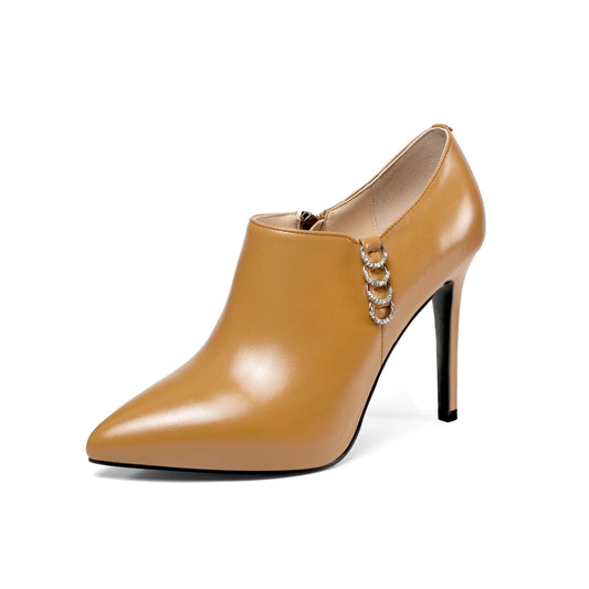 Nine Seven Women's Genuine Leather Pointed Toe Handmade Side Zipper Stiletto High Heels Elegant Pumps Shoes