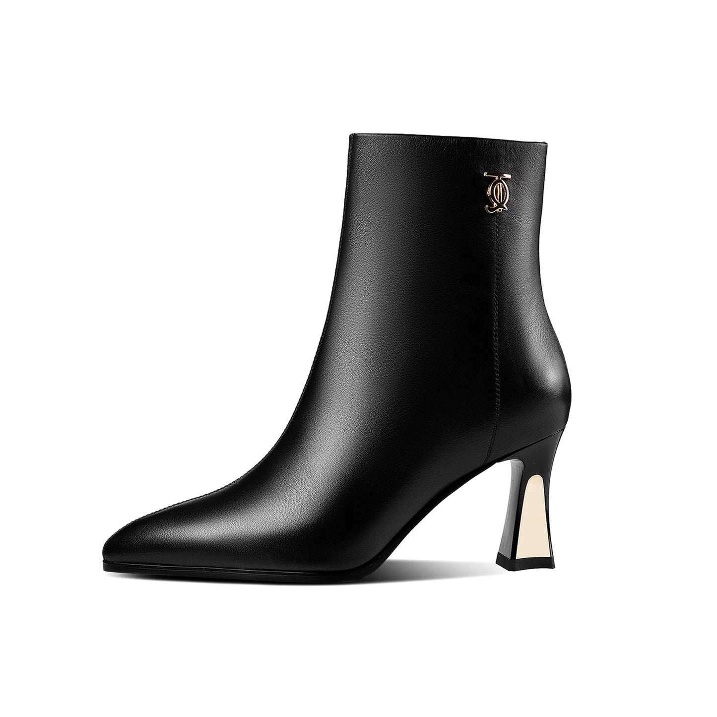 Nine Seven Women's Handmade Genuine Leather Side Zip Up Mid Heel Pointed Toe Elegant Ankle Booties