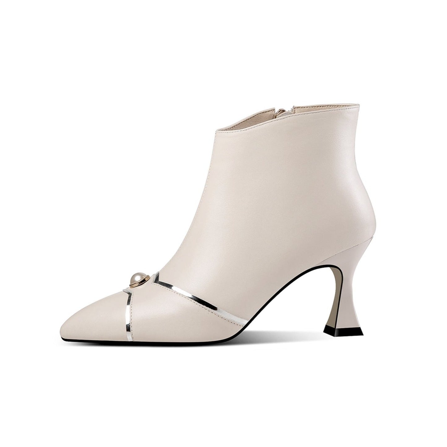 Nine Seven Handmade Women's Genuine Leather Side Zip Up Spool Heel Pointed Toe Elegant Ankle Boots