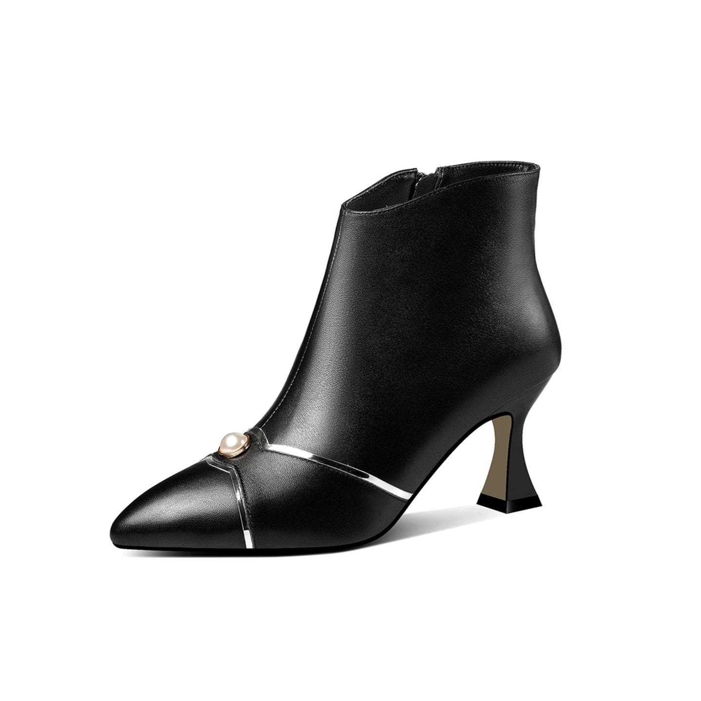 Nine Seven Handmade Women's Genuine Leather Side Zip Up Spool Heel Pointed Toe Elegant Ankle Boots