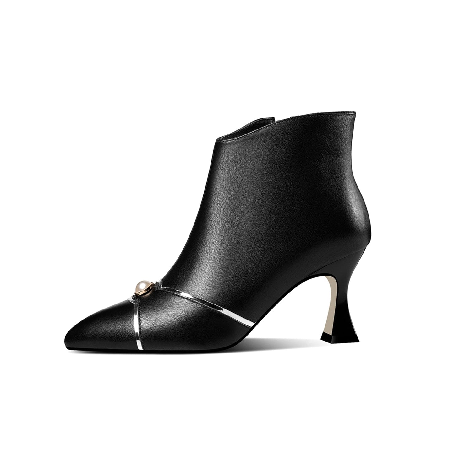 Nine Seven Handmade Women's Genuine Leather Side Zip Up Spool Heel Pointed Toe Elegant Ankle Boots