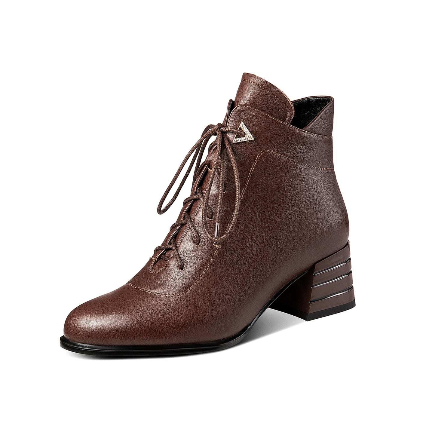 Nine Seven Handmade Women's Genuine Leather Side Zip Up Block Heel Front Band Ankle Booties