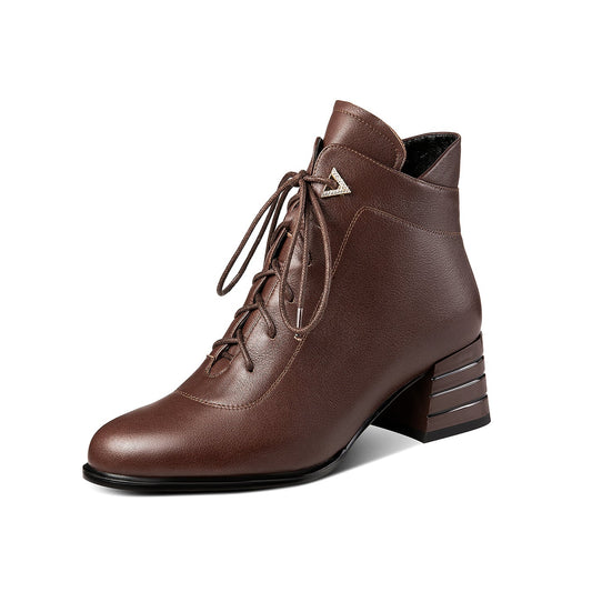 Nine Seven Handmade Women's Genuine Leather Side Zip Up Block Heel Front Band Ankle Booties