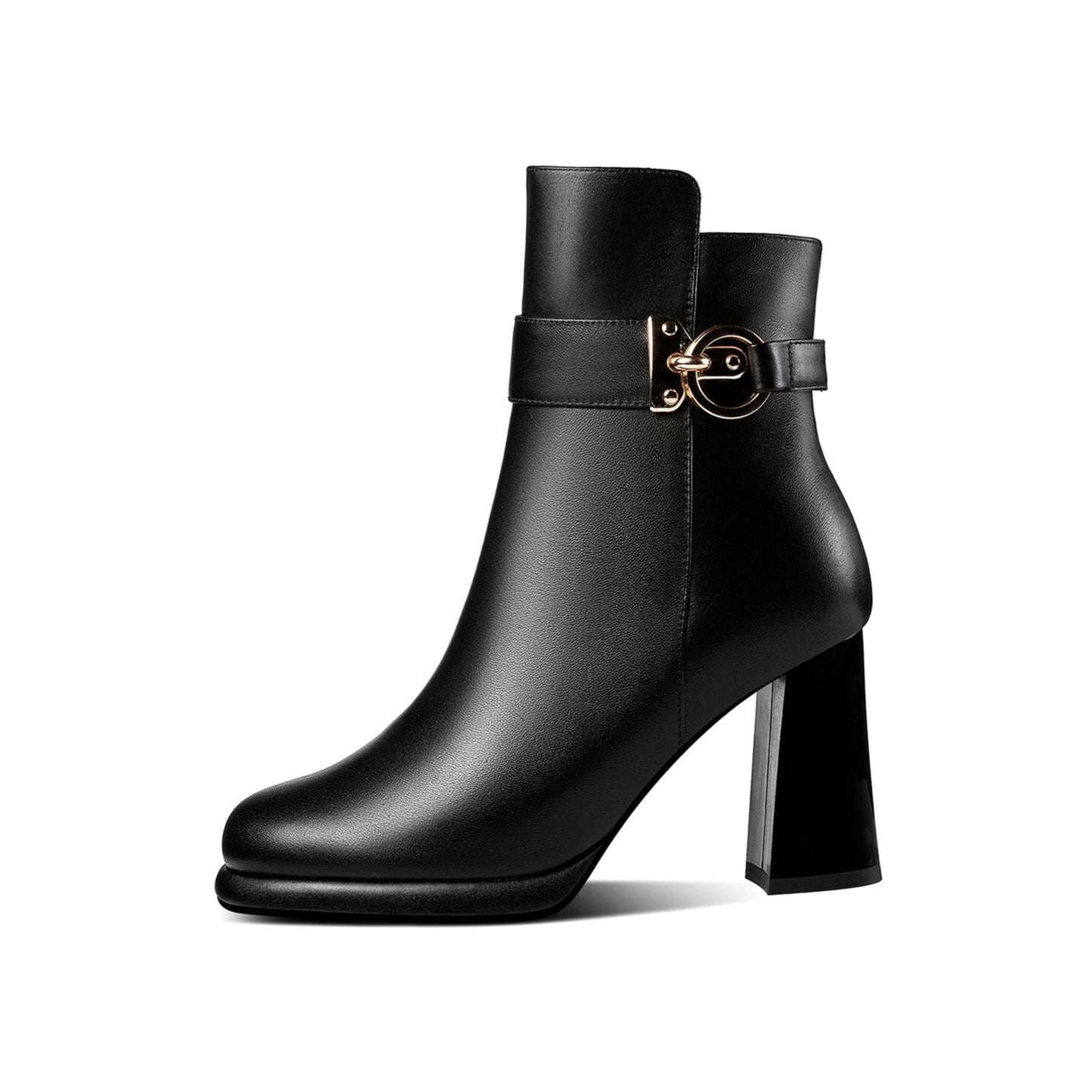 Nine Seven Handmade Women's Genuine Leather Side Zip Up Chunky Heel Buckle Design Stylish Ankle Boots with Platform