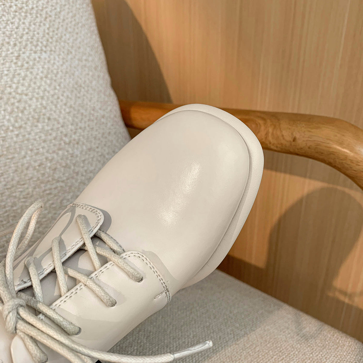 Nine Seven Women's Genuine Leather Square Toe Handmade Lace-Up High Chunky Heels Chic Oxford Shoes with Platform