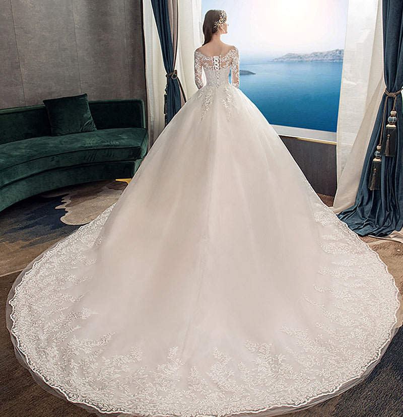 Nine Seven Bridal Dresses Jewel Neck Long Sleeve Appliques A-Line Wedding Dress