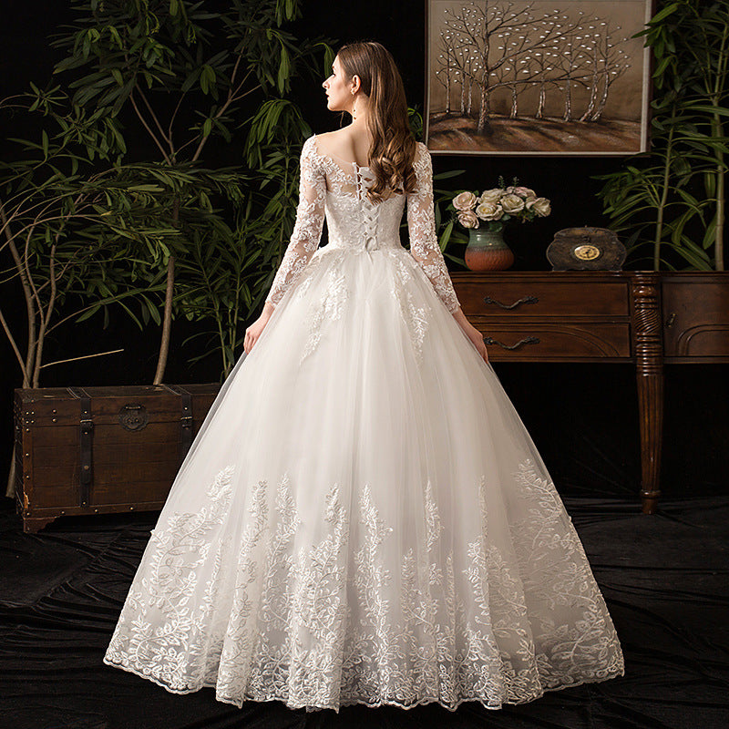 Nine Seven Bridal Dresses Jewel Neck Long Sleeve Appliques A-Line Wedding Dress