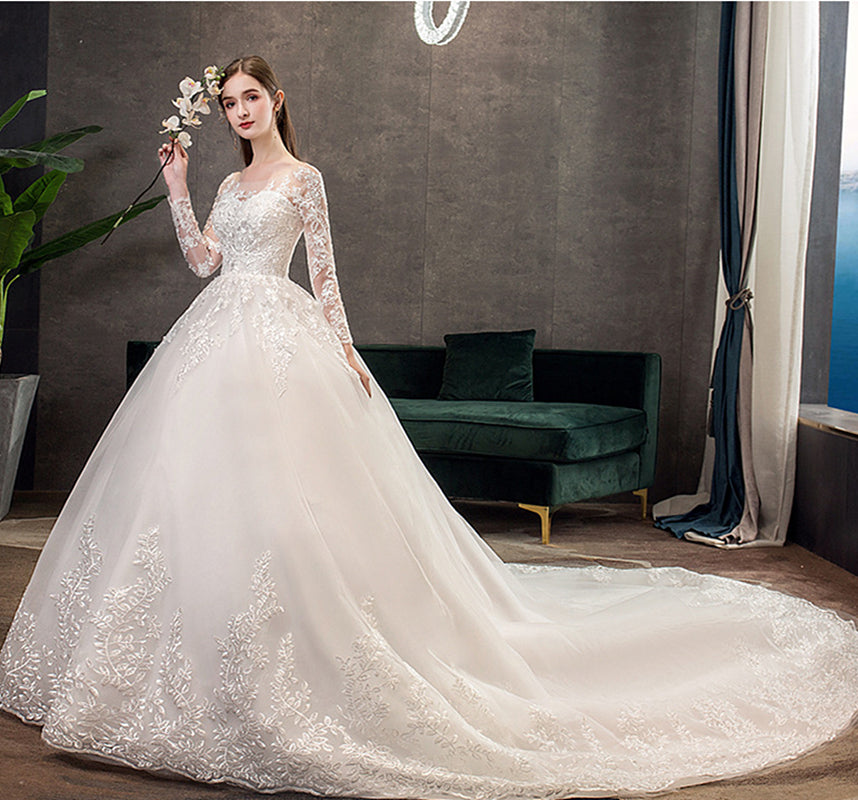 Nine Seven Bridal Dresses Jewel Neck Long Sleeve Appliques A-Line Wedding Dress