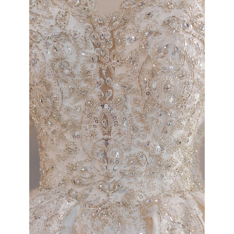 Nine Seven Crystal Sequins Long Sleeve Ball Grown Elegant Wedding Dress