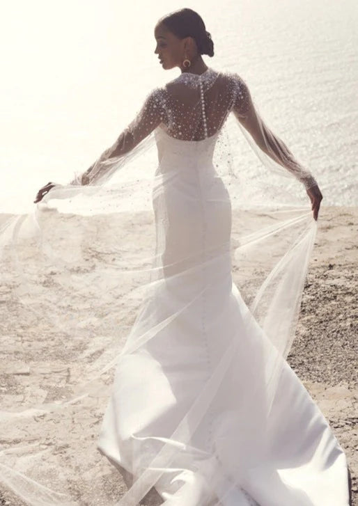 Nine Seven Satin Strapless Tube Top Ruffle Sheath Wedding Dress Customization