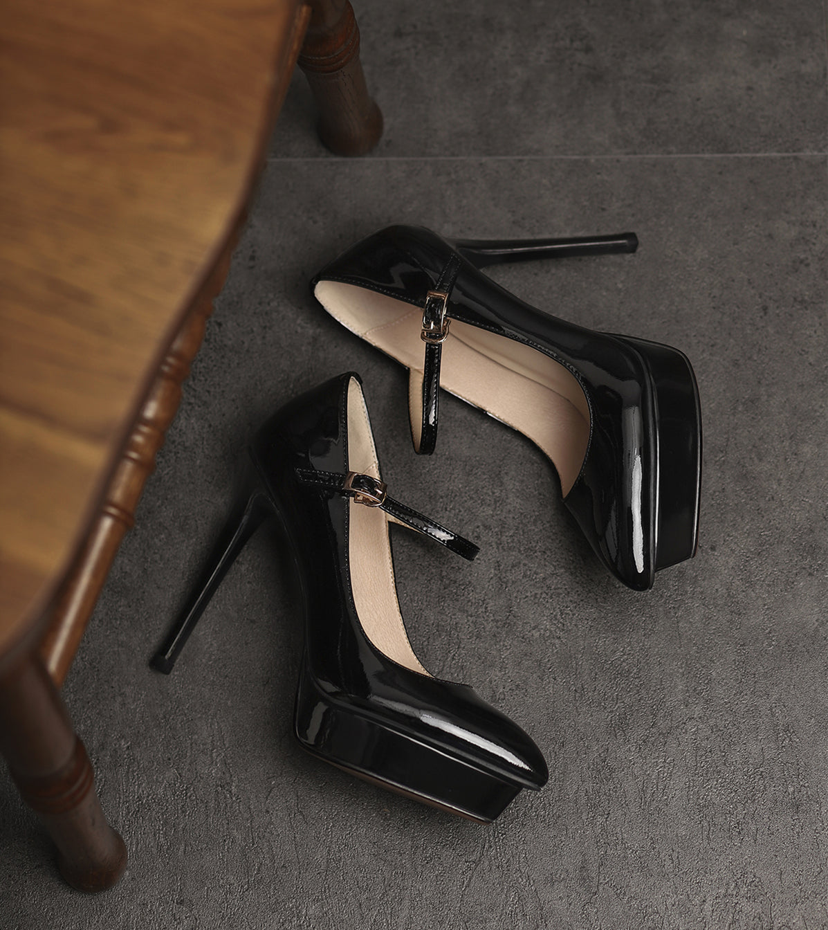 Nine Seven Women's Patent Leather Pointed Toe Handmade Platform Stiletto Heels Trendy Pumps Shoes with Buckle Belt