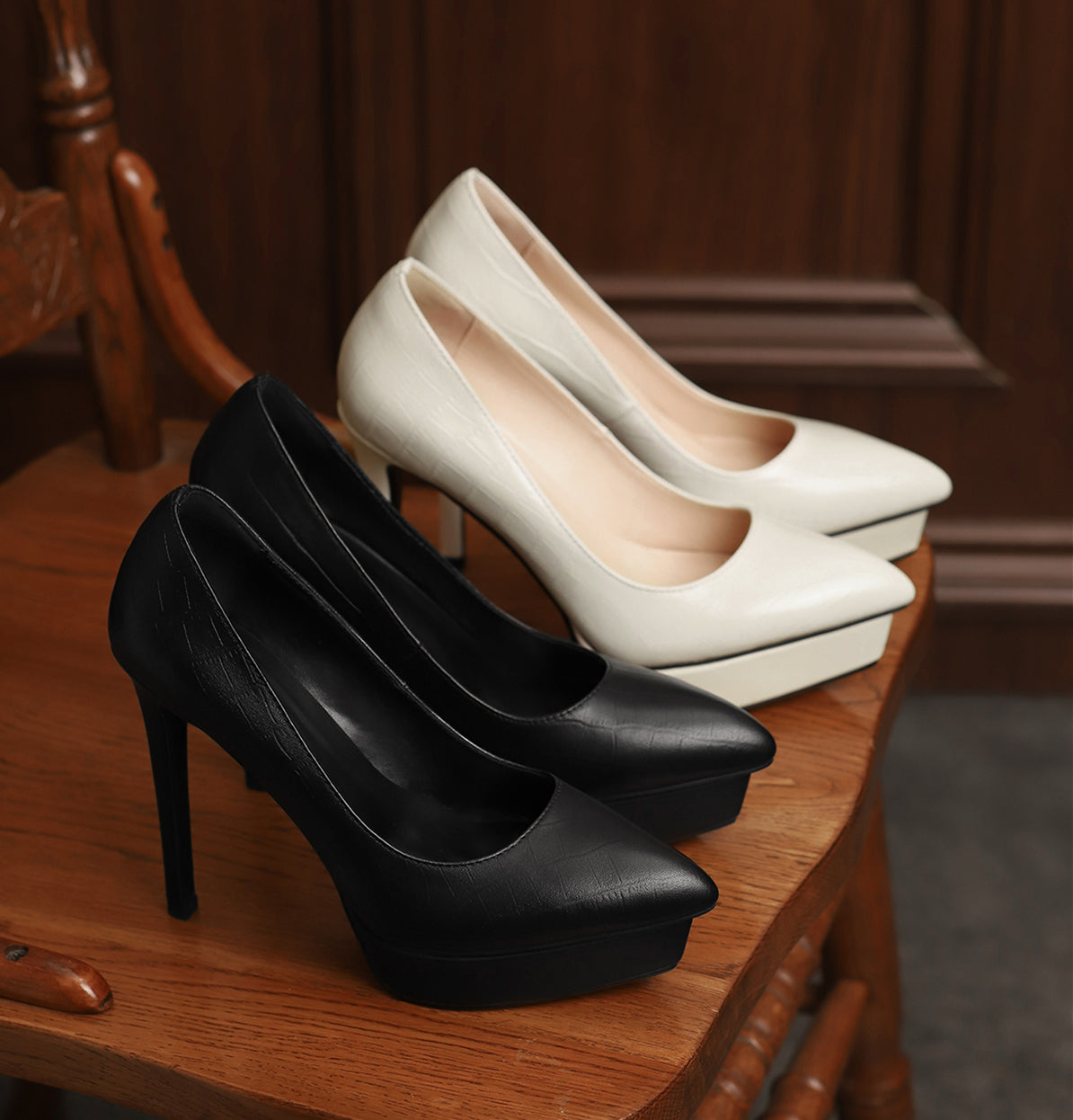 Nine Seven Women's Genuine Leather Pointed Toe Handmade Super High Stiletto Heels Trendy Pumps Shoes with Platform