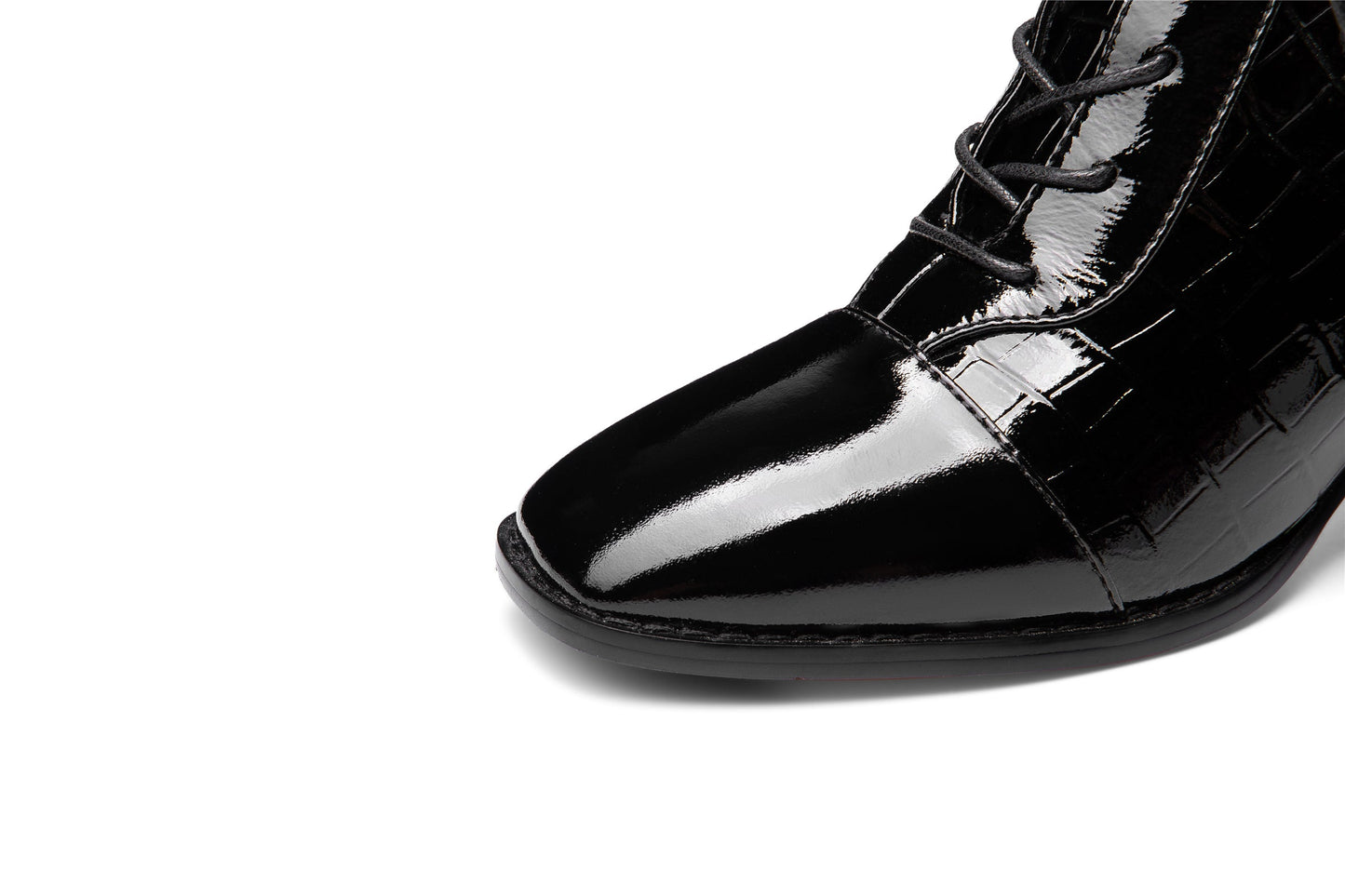 Nine Seven Women's Glossy Patent Leather Handmade Colorful Crystal Mid Chunky Heel Round Toe Back Zipper Ankle Boots with Selftie