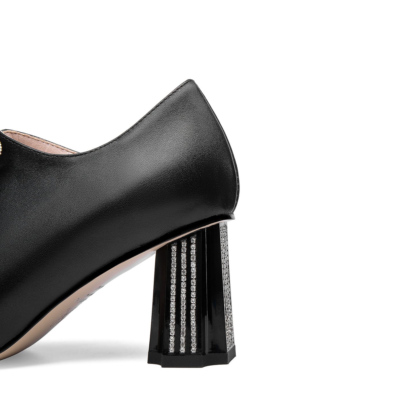 Nine Seven Women's Genuine Leather Handmade Glitter Mid Chunky Heel Pointed Toe Stylish Side Zip Pump Shoes with Bowtie