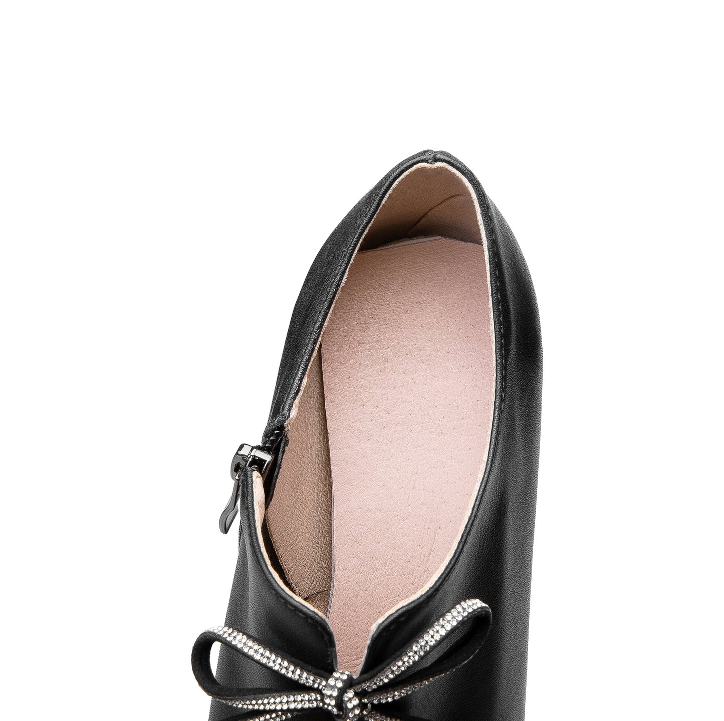 Nine Seven Women's Genuine Leather Handmade Glitter Mid Chunky Heel Pointed Toe Stylish Side Zip Pump Shoes with Bowtie