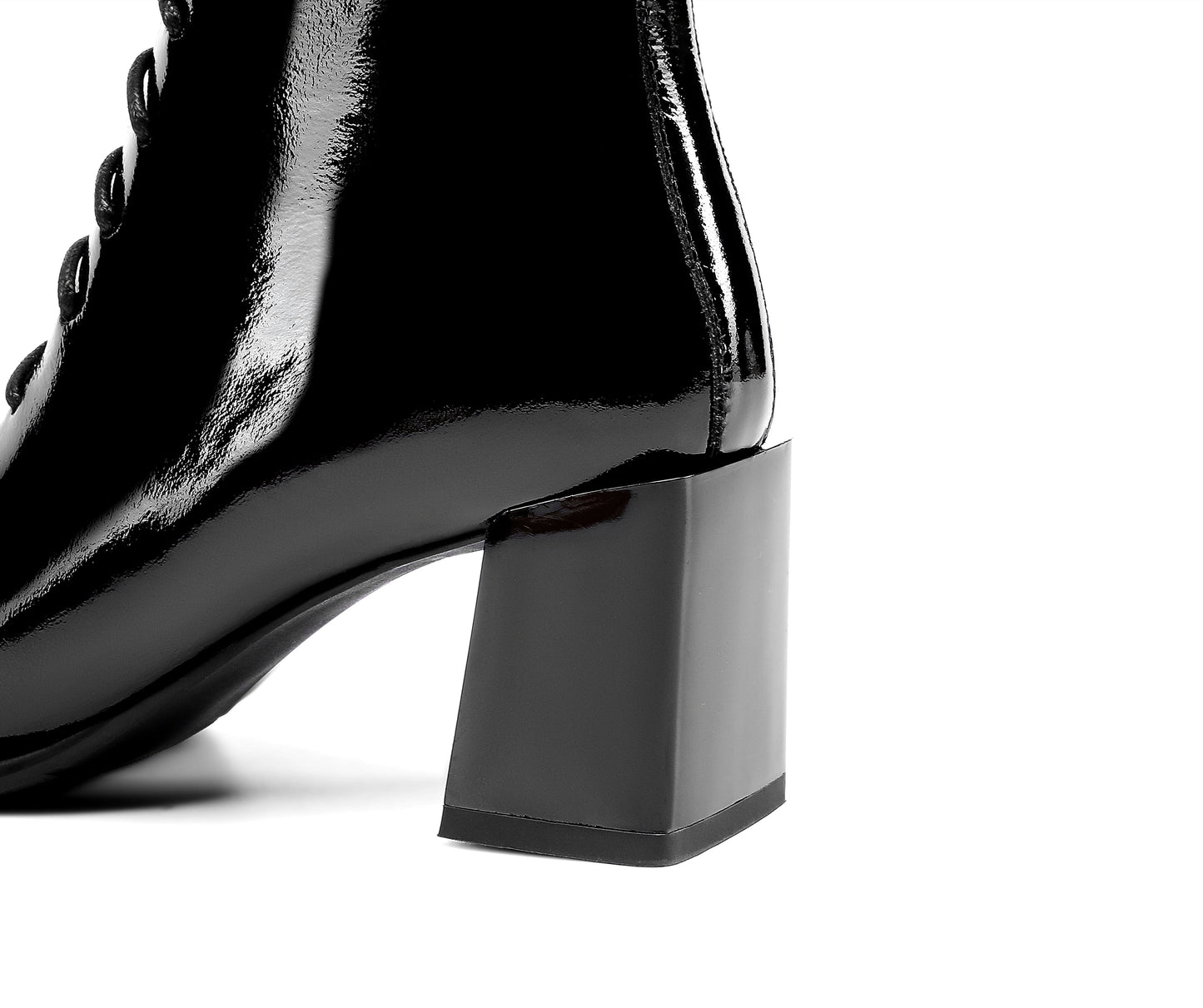 Nine Seven Women's Handmade Patent Leather Classic Square Toe Mid Block Heel Side Zip Lace Up Stylish Ankle Boots