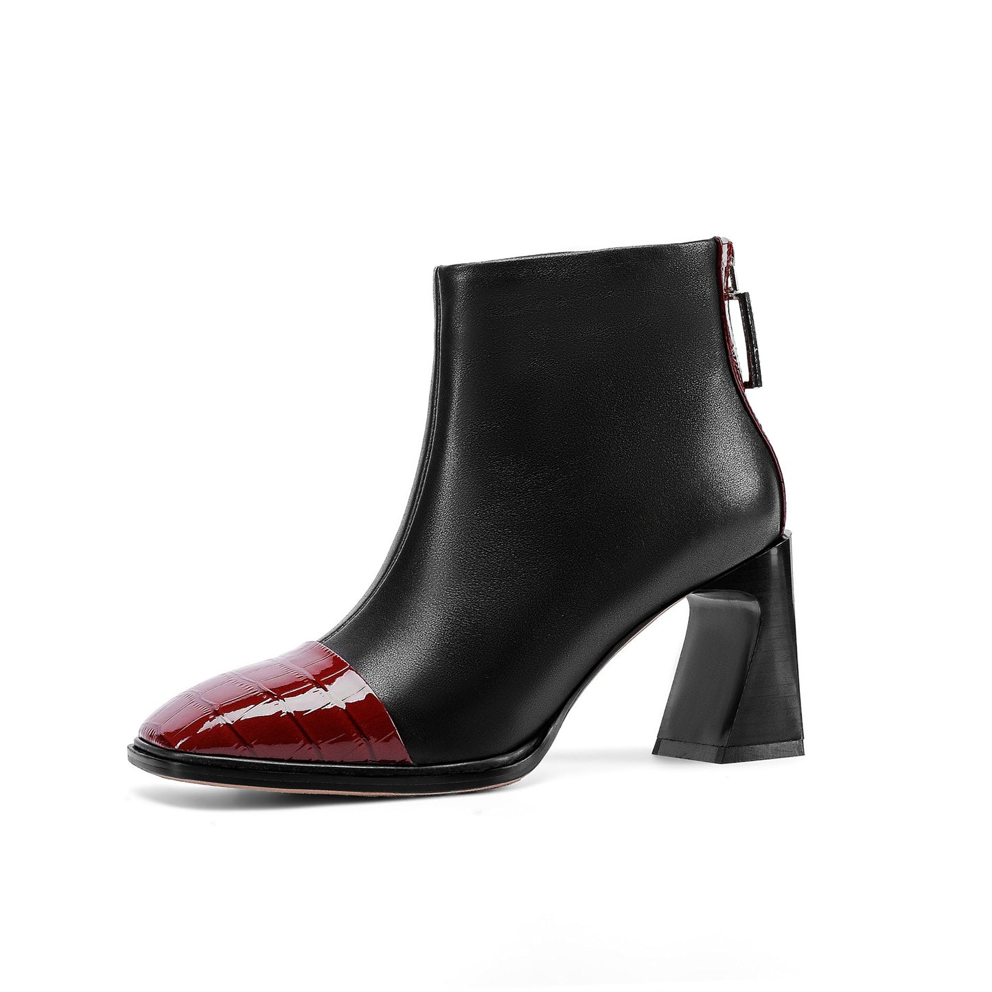 Nine Seven Women's Genuine Leather Handmade High Spool Heel Back Zip Up Patent Square Toe Retro Ankle Boots