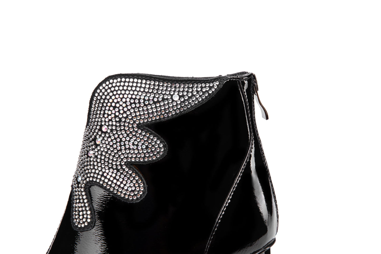 Nine Seven Women's Patent Leather Handmade Mid Chunky Heel Back Zipper Pointed Toe Plus-Size Ankle Boots With Glitter Rhinestones