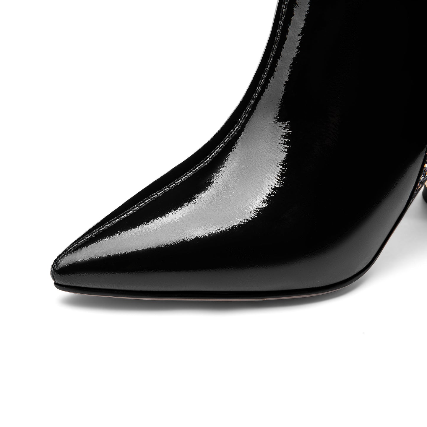 Nine Seven Women's Glossy Patent Leather Handmade Comfortable Block Heel Pointed Toe zip Up Ankle Booties with Glitter Pattern