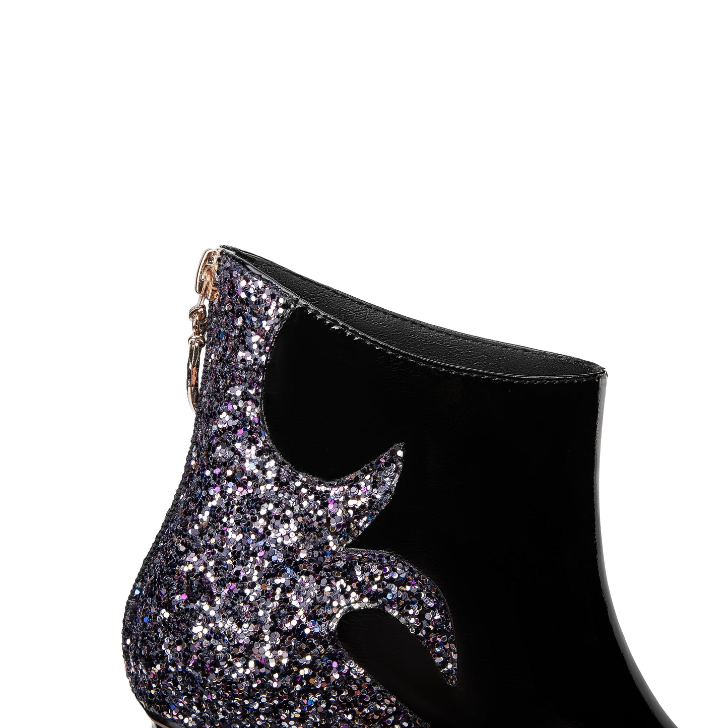 Nine Seven Women's Glossy Patent Leather Handmade Comfortable Block Heel Pointed Toe zip Up Ankle Booties with Glitter Pattern