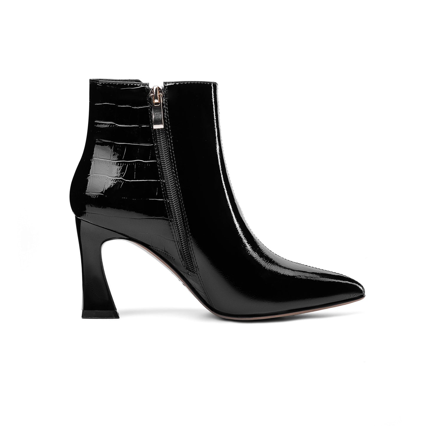 Nine Seven Women's Handmade Patent Leather Pointed Toe High Heel Side Zip Up Glossy Plus Size Ankle Booties