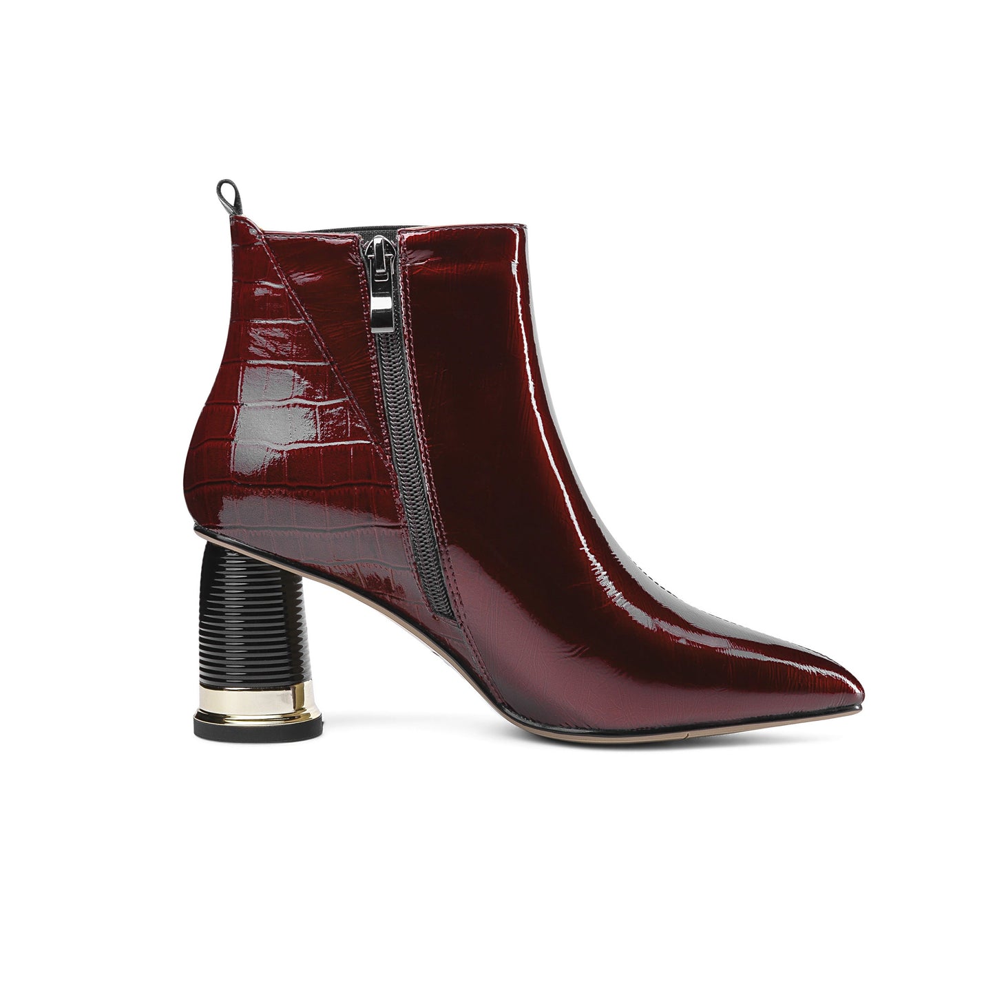 Nine Seven Women's Glossy Patent Leather Handmade Mid Chunky Heel Side Zip Up Pointed Toe Stylish Ankle Boots