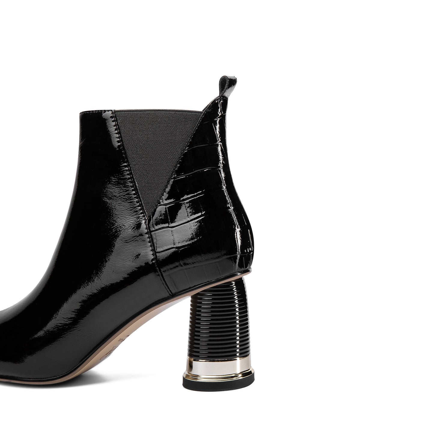 Nine Seven Women's Glossy Patent Leather Handmade Mid Chunky Heel Side Zip Up Pointed Toe Stylish Ankle Boots