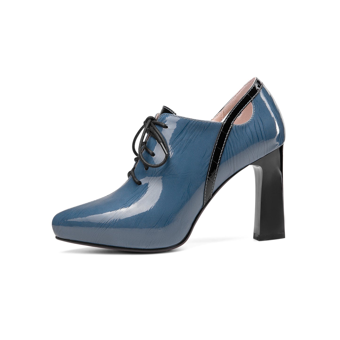 Nine Seven Women's Glossy Patent Leather Handmade Sexy High Chunky Heel Pointed Toe Lace Up Pump Shoes with Platform