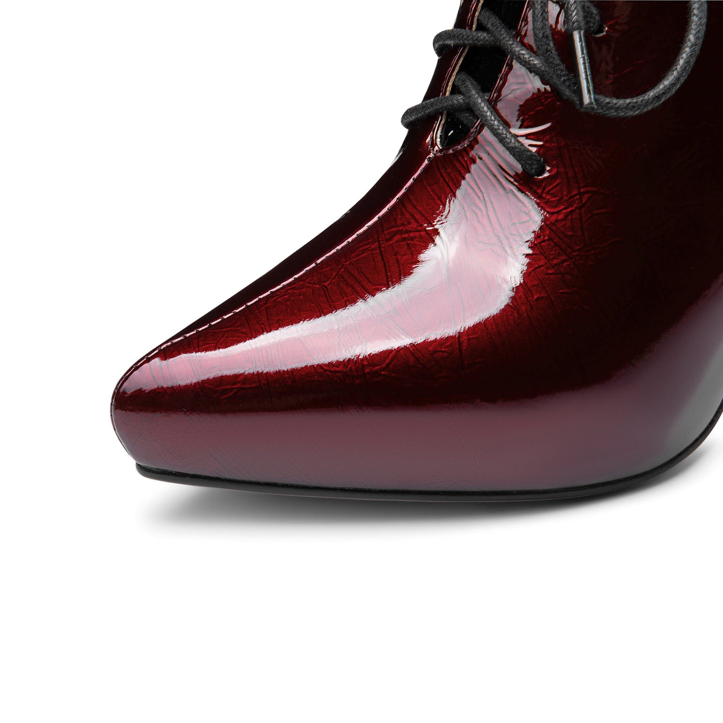 Nine Seven Women's Glossy Patent Leather Handmade Sexy High Chunky Heel Pointed Toe Lace Up Pump Shoes with Platform