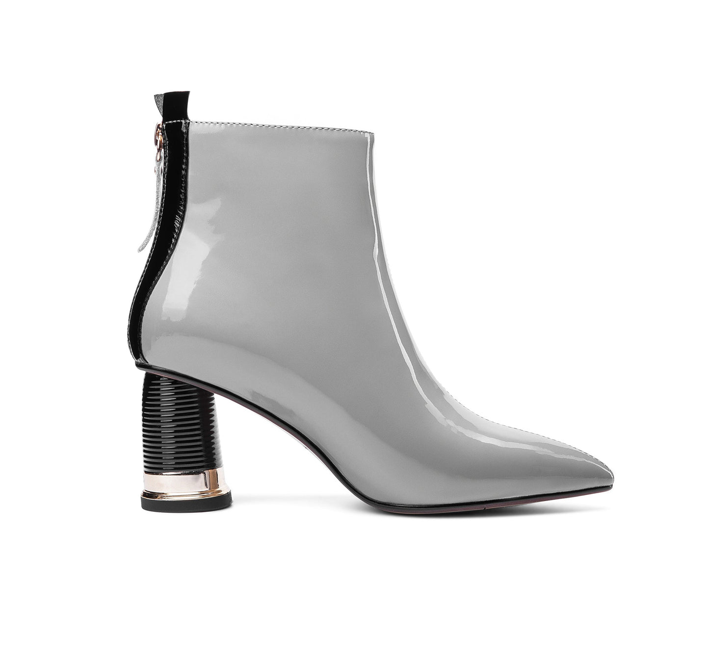 Nine Seven Women's Patent Leather Pointed Toe Handmade Back Zip Modern Mid Chunky Heel Ankle Boots