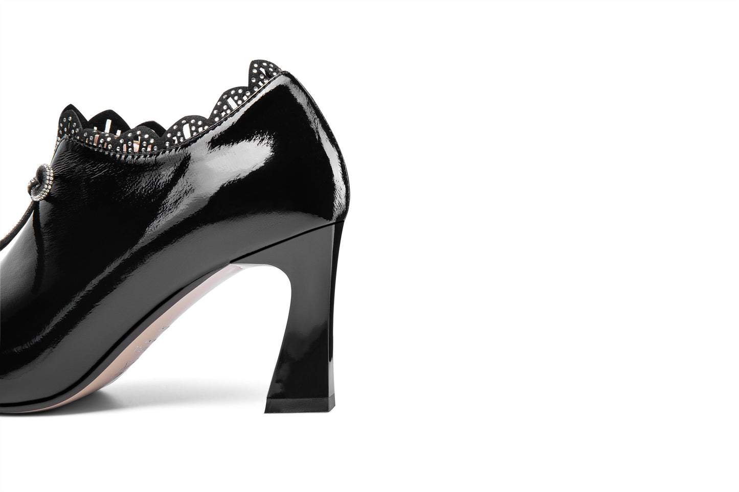 Nine Seven Women's Handmade Glossy Patent Leather Pointed Toe Mid Heel Side Zip Up Pump Shoes with Cute Bowtie