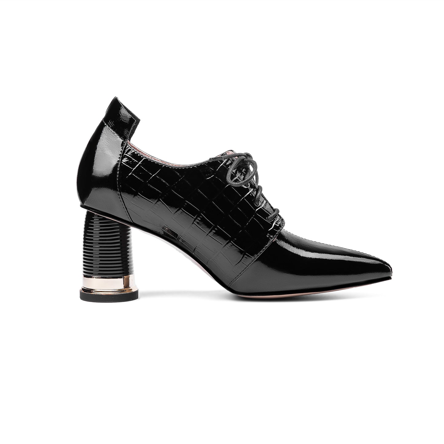 Nine Seven Women's Handmade Patent Leather Pointed Toe Mid Cylindrical Heel Lace Up Stylish Plus-Size Pump Shoes