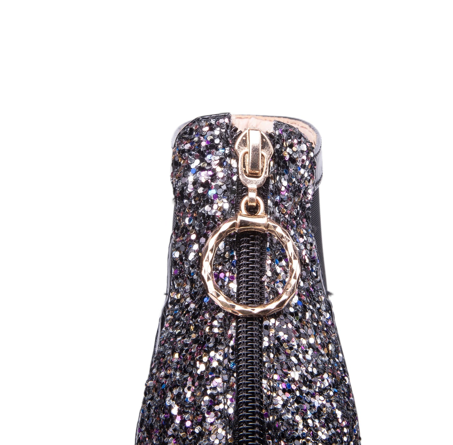 Nine Seven Women's Patent Leather Handmade Mesh Pointed Toe Back Zip Up High Spool Heel Elegant Glitter Summer Booties